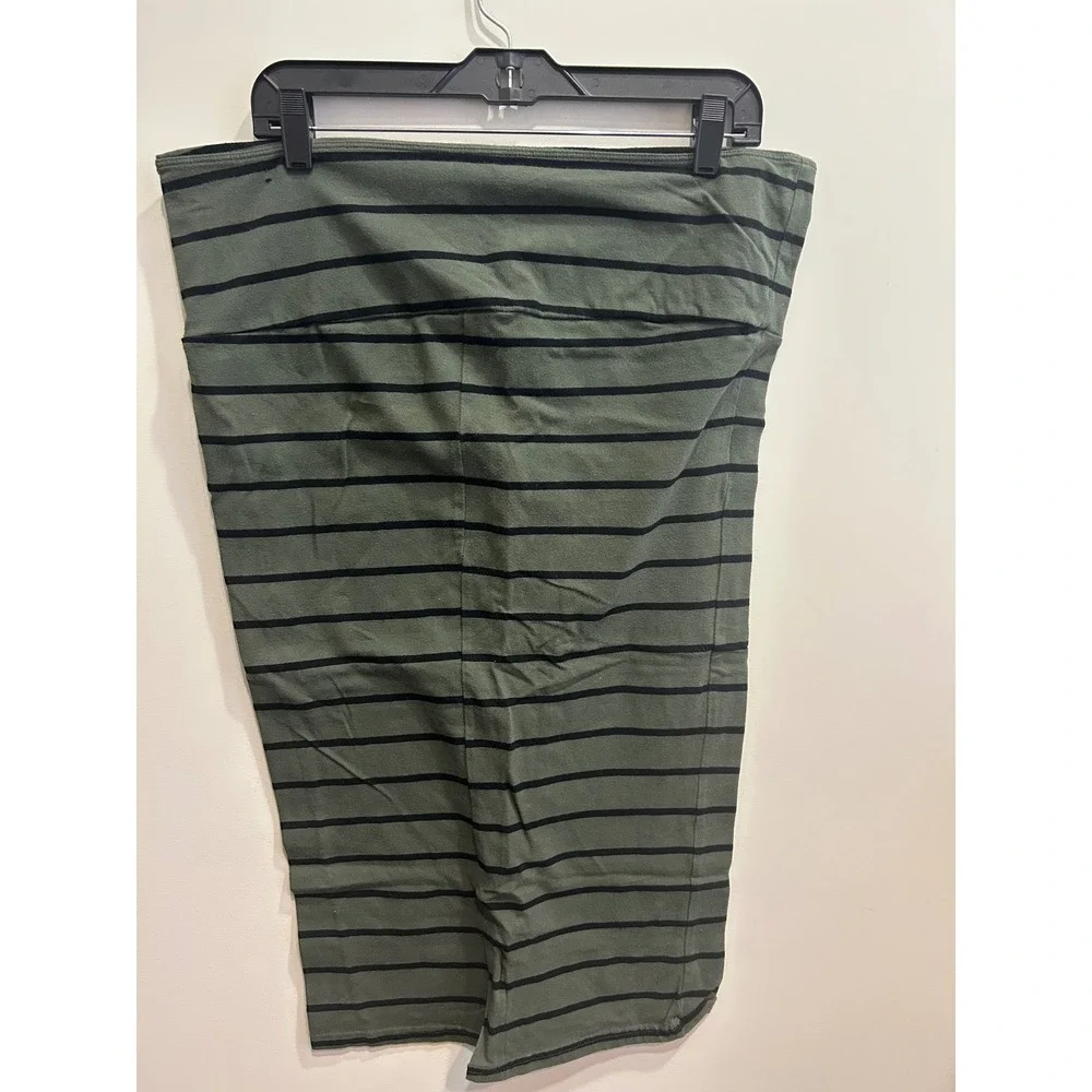 Torrid Plus Size Olive‎ Green Black Striped Stretch Knit Pencil Skirt